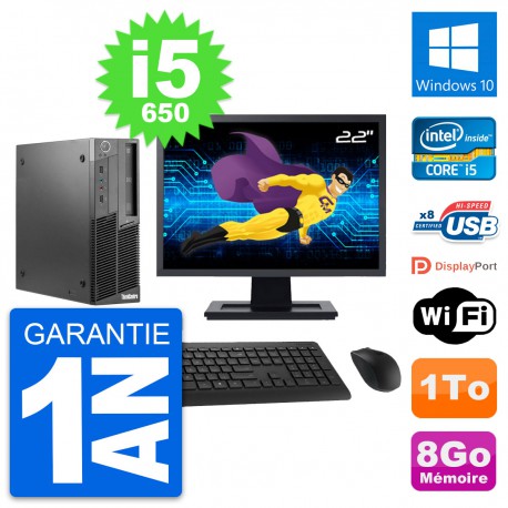 PC Lenovo M90 SFF Ecran 22" Intel Core i5-650 RAM 8Go Disque 1To Windows 10 Wifi