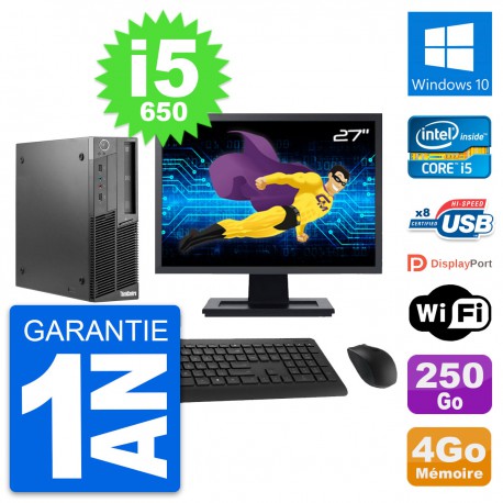 PC Lenovo M90 SFF Ecran 27" Intel i5-650 RAM 4Go Disque 250Go Windows 10 Wifi