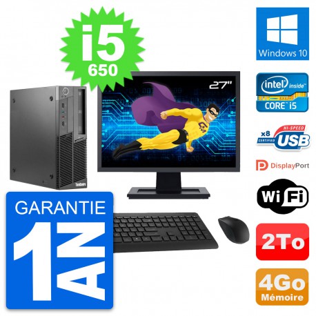 PC Lenovo M90 SFF Ecran 27" Intel Core i5-650 RAM 4Go Disque 2To Windows 10 Wifi