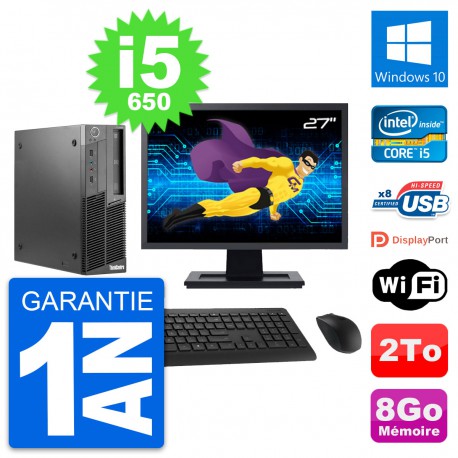 PC Lenovo M90 SFF Ecran 27" Intel Core i5-650 RAM 8Go Disque 2To Windows 10 Wifi