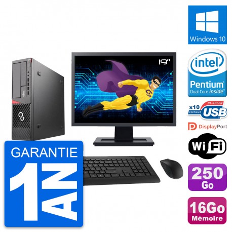 PC Fujitsu E720 DT Ecran 19" Intel G3220 RAM 16Go Disque 250Go Windows 10 Wifi