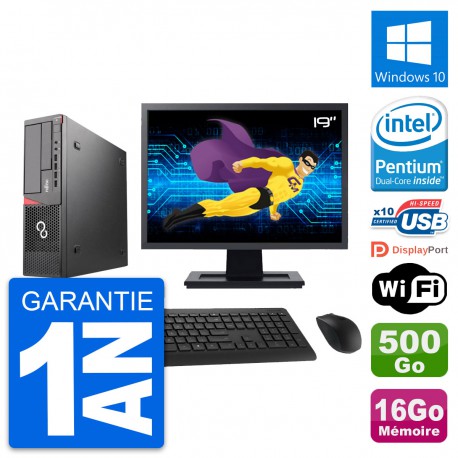 PC Fujitsu E720 DT Ecran 19" Intel G3220 RAM 16Go Disque 500Go Windows 10 Wifi