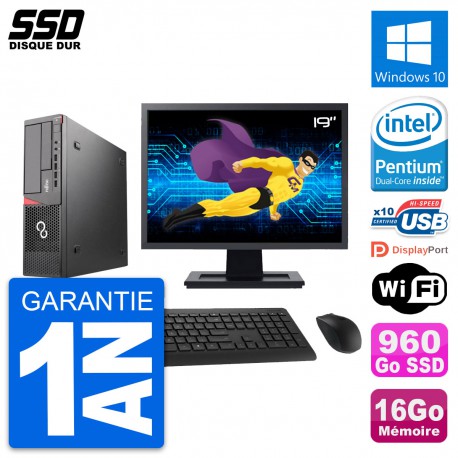PC Fujitsu E720 E85+ DT Ecran 19" Intel G3220 RAM 16Go SSD 960Go Windows 10 Wifi