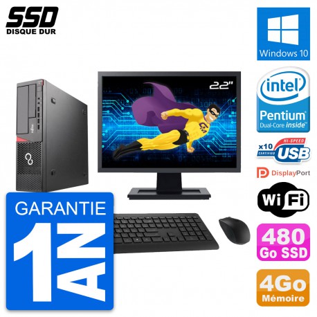 PC Fujitsu E720 E85+ DT Ecran 22" Intel G3220 RAM 4Go SSD 480Go Windows 10 Wifi