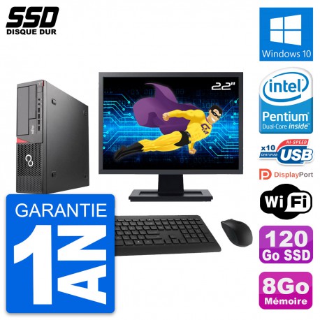 PC Fujitsu E720 E85+ DT Ecran 22" Intel G3220 RAM 8Go SSD 120Go Windows 10 Wifi