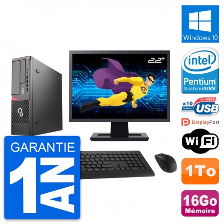 PC Fujitsu E720 DT Ecran 22" Intel G3220 RAM 16Go Disque Dur 1To Windows 10 Wifi