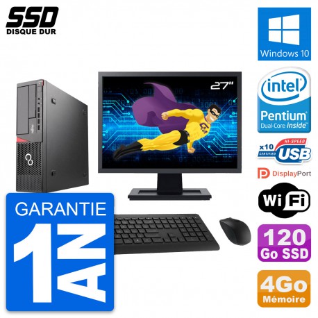PC Fujitsu E720 E85+ DT Ecran 27" Intel G3220 RAM 4Go SSD 120Go Windows 10 Wifi