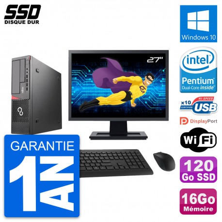 PC Fujitsu E720 E85+ DT Ecran 27" Intel G3220 RAM 16Go SSD 120Go Windows 10 Wifi