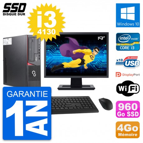 PC Fujitsu E720 E85+ DT Ecran 19" Core i3-4130 RAM 4Go SSD 960Go Windows 10 Wifi