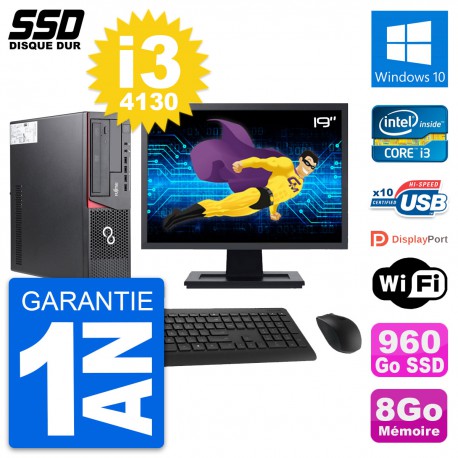PC Fujitsu E720 E85+ DT Ecran 19" Core i3-4130 RAM 8Go SSD 960Go Windows 10 Wifi