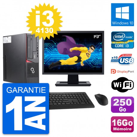 PC Fujitsu E720 DT Ecran 19" Intel i3-4130 RAM 16Go Disque 250Go Windows 10 Wifi