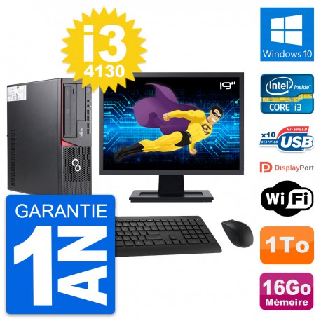 PC Fujitsu E720 DT Ecran 19" Intel i3-4130 RAM 16Go Disque 1To Windows 10 Wifi