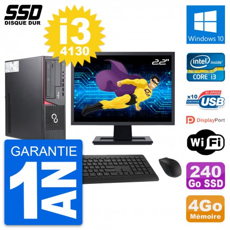 PC Fujitsu E720 E85+ DT Ecran 22" Core i3-4130 RAM 4Go SSD 240Go Windows 10 Wifi