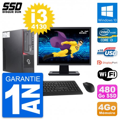 PC Fujitsu E720 E85+ DT Ecran 22" Core i3-4130 RAM 4Go SSD 480Go Windows 10 Wifi