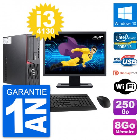 PC Fujitsu E720 DT Ecran 22" Intel i3-4130 RAM 8Go Disque 250Go Windows 10 Wifi