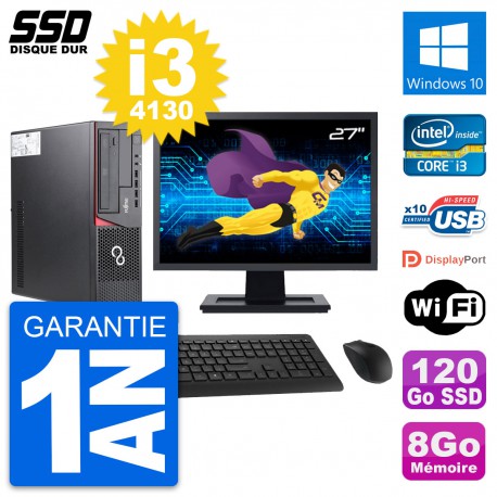 PC Fujitsu E720 E85+ DT Ecran 27" Core i3-4130 RAM 8Go SSD 120Go Windows 10 Wifi