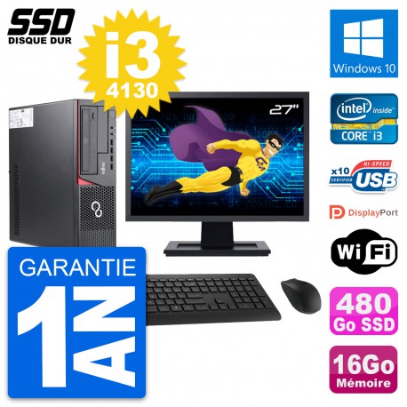 PC Fujitsu E720 E85+ DT Ecran 27" i3-4130 RAM 16Go SSD 480Go Windows 10 Wifi