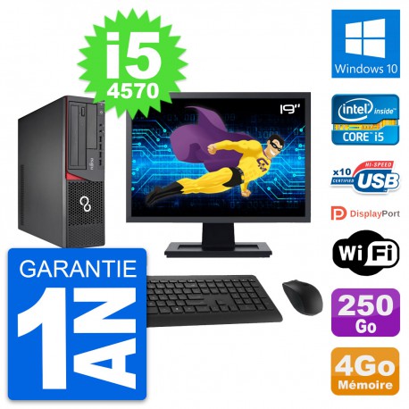 PC Fujitsu E720 DT Ecran 19" Intel i5-4570 RAM 4Go Disque 250Go Windows 10 Wifi