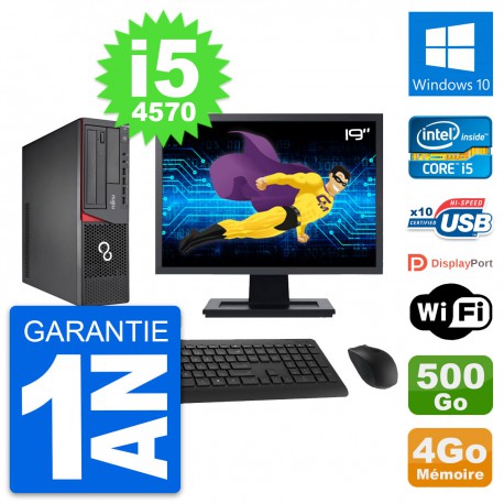 PC Fujitsu E720 DT Ecran 19" Intel i5-4570 RAM 4Go Disque 500Go Windows 10 Wifi