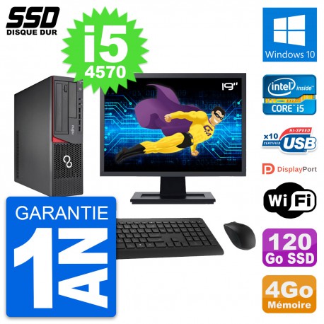 PC Fujitsu E720 E85+ DT Ecran 19" Core i5-4570 RAM 4Go SSD 120Go Windows 10 Wifi