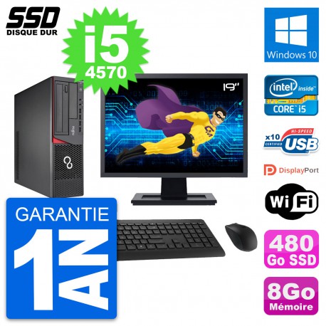 PC Fujitsu E720 E85+ DT Ecran 19" Core i5-4570 RAM 8Go SSD 480Go Windows 10 Wifi