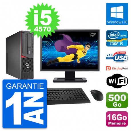 PC Fujitsu E720 DT Ecran 19" Intel i5-4570 RAM 16Go Disque 500Go Windows 10 Wifi