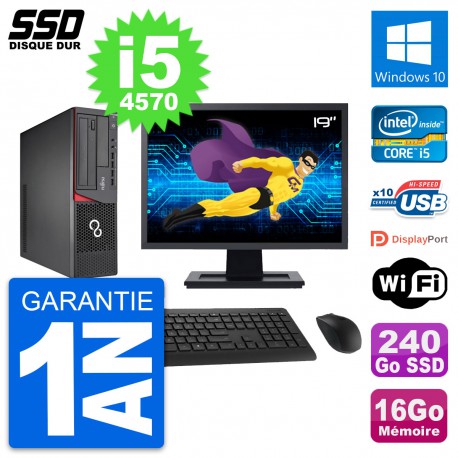 PC Fujitsu E720 E85+ DT Ecran 19" i5-4570 RAM 16Go SSD 240Go Windows 10 Wifi