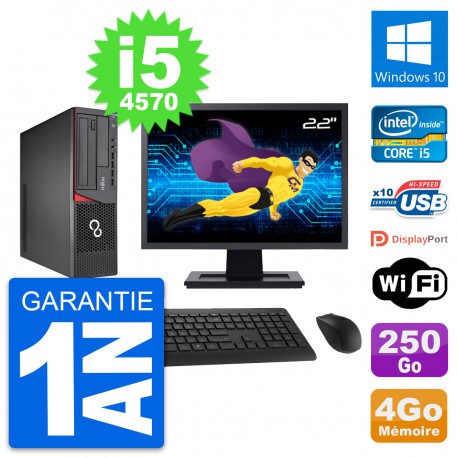 PC Fujitsu E720 DT Ecran 22" Intel i5-4570 RAM 4Go Disque 250Go Windows 10 Wifi