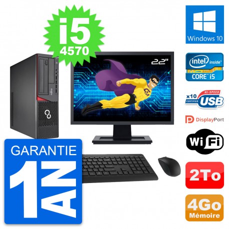 PC Fujitsu E720 DT Ecran 22" Intel i5-4570 RAM 4Go Disque 2To Windows 10 Wifi