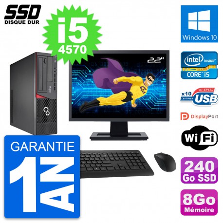 PC Fujitsu E720 E85+ DT Ecran 22" Core i5-4570 RAM 8Go SSD 240Go Windows 10 Wifi