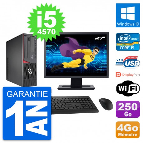 PC Fujitsu E720 DT Ecran 27" Intel i5-4570 RAM 4Go Disque 250Go Windows 10 Wifi