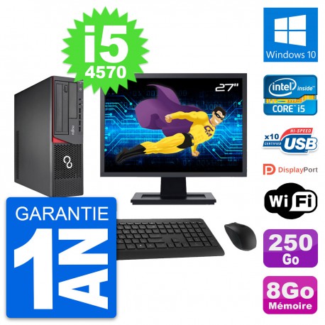 PC Fujitsu E720 DT Ecran 27" Intel i5-4570 RAM 8Go Disque 250Go Windows 10 Wifi