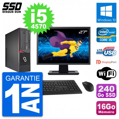 PC Fujitsu E720 E85+ DT Ecran 27" i5-4570 RAM 16Go SSD 240Go Windows 10 Wifi