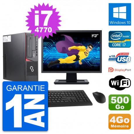 PC Fujitsu E720 DT Ecran 19" Intel i7-4770 RAM 4Go Disque 500Go Windows 10 Wifi