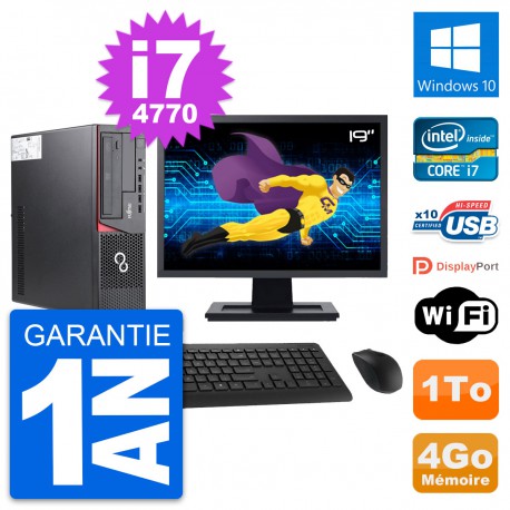 PC Fujitsu E720 DT Ecran 19" Intel i7-4770 RAM 4Go Disque 1To Windows 10 Wifi