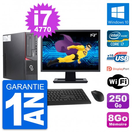 PC Fujitsu E720 DT Ecran 19" Intel i7-4770 RAM 8Go Disque 250Go Windows 10 Wifi