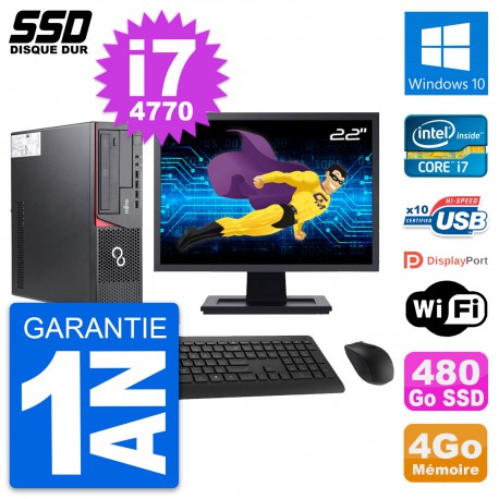 PC Fujitsu E720 E85+ DT Ecran 22" Core i7-4770 RAM 4Go SSD 480Go Windows 10 Wifi