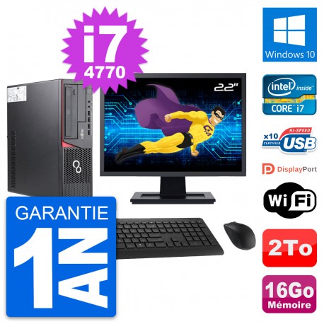 PC Fujitsu E720 DT Ecran 22" Intel i7-4770 RAM 16Go Disque 2To Windows 10 Wifi