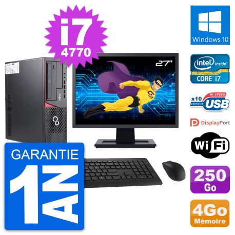 PC Fujitsu E720 DT Ecran 27" Intel i7-4770 RAM 4Go Disque 250Go Windows 10 Wifi