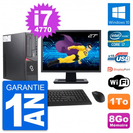PC Fujitsu E720 DT Ecran 27" Intel i7-4770 RAM 8Go Disque 1To Windows 10 Wifi