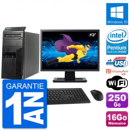 PC Tour Lenovo M83 Ecran 19" Intel G3220 RAM 16Go Disque 250Go Windows 10 Wifi