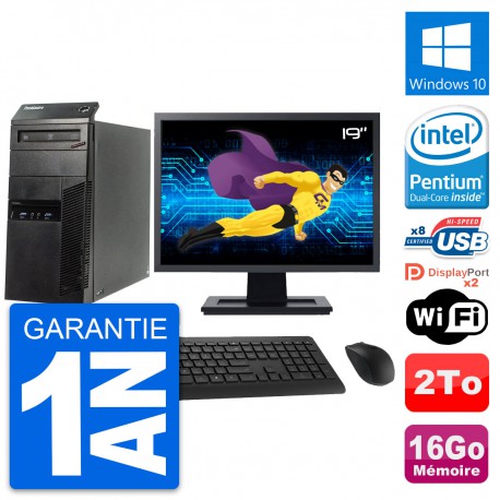 PC Tour Lenovo M83 Ecran 19" Intel G3220 RAM 16Go Disque Dur 2To Windows 10 Wifi