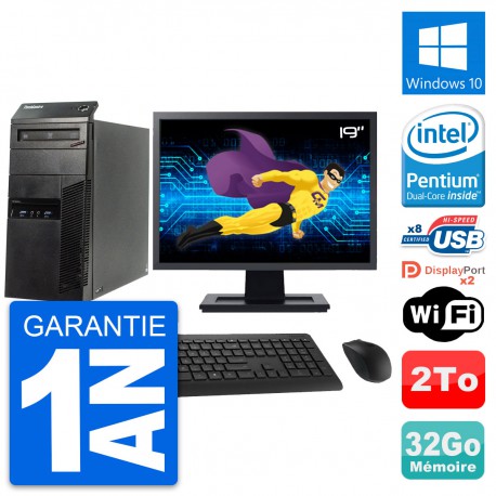 PC Tour Lenovo M83 Ecran 19" Intel G3220 RAM 32Go Disque Dur 2To Windows 10 Wifi