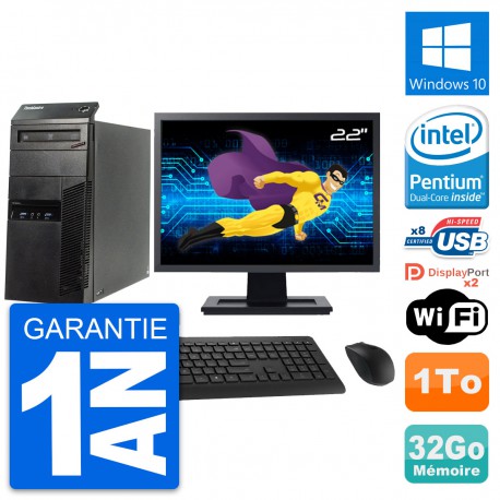 PC Tour Lenovo M83 Ecran 22" Intel G3220 RAM 32Go Disque Dur 1To Windows 10 Wifi