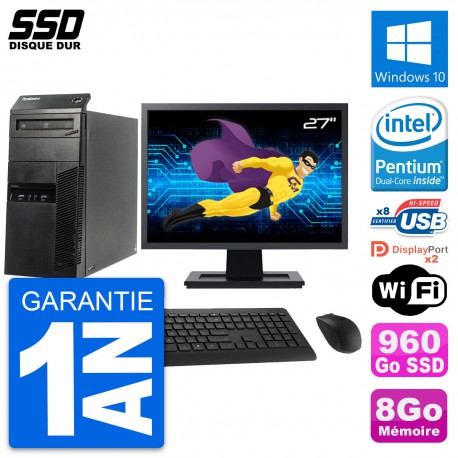 PC Tour Lenovo M83 Ecran 27" Intel G3220 RAM 8Go SSD 960Go Windows 10 Wifi