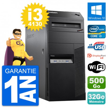 PC Tour Lenovo ThinkCentre M83 i3-4130 RAM 32Go Disque Dur 500Go Windows 10 Wifi