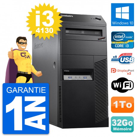 PC Tour Lenovo ThinkCentre M83 Intel i3-4130 RAM 32Go Disque 1To Windows 10 Wifi