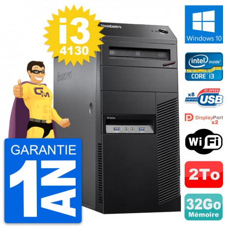 PC Tour Lenovo ThinkCentre M83 Intel i3-4130 RAM 32Go Disque 2To Windows 10 Wifi