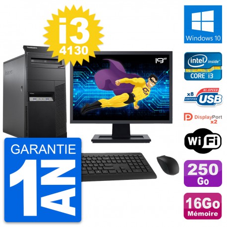 PC Tour Lenovo M83 Ecran 19" Intel i3-4130 RAM 16Go Disque 250Go Windows 10 Wifi