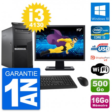 PC Tour Lenovo M83 Ecran 19" Intel i3-4130 RAM 16Go Disque 500Go Windows 10 Wifi